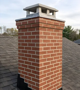 After: solid new brick chimney with a poured crown and a pale cap